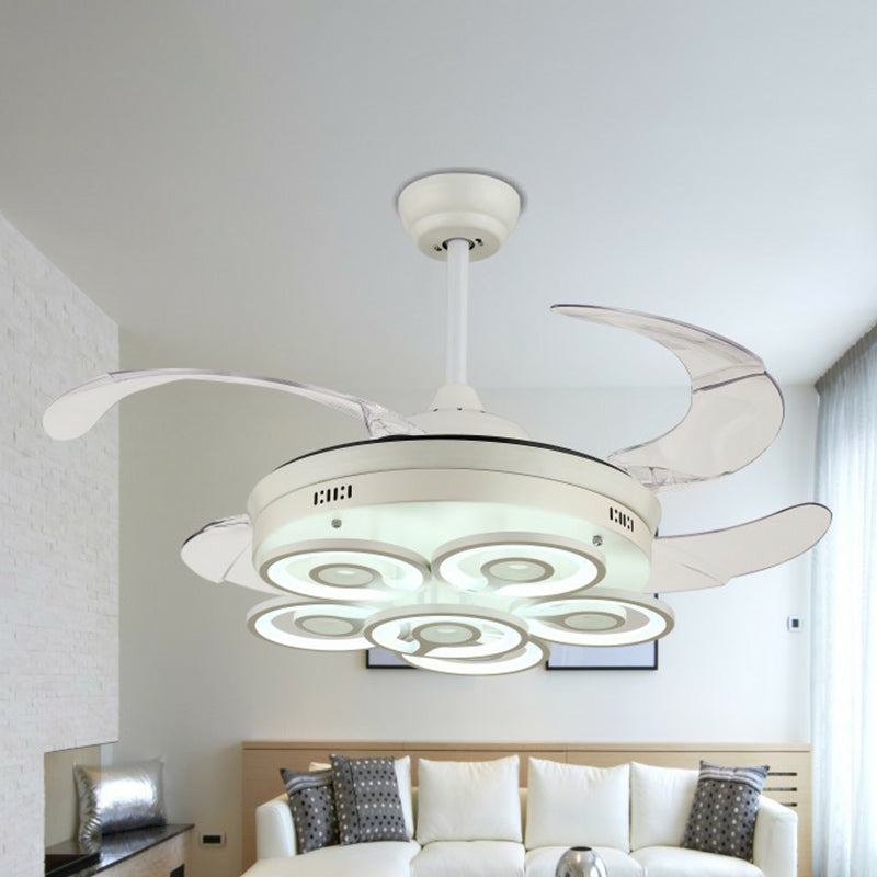 Loop Acrylic 4-Blade Pendant Fan Light Simplicity LED White Semi Flush Mount, 19" Wide Clearhalo 'Ceiling Fans with Lights' 'Ceiling Fans' 'Modern Ceiling Fans' 'Modern' Lighting' 1983889