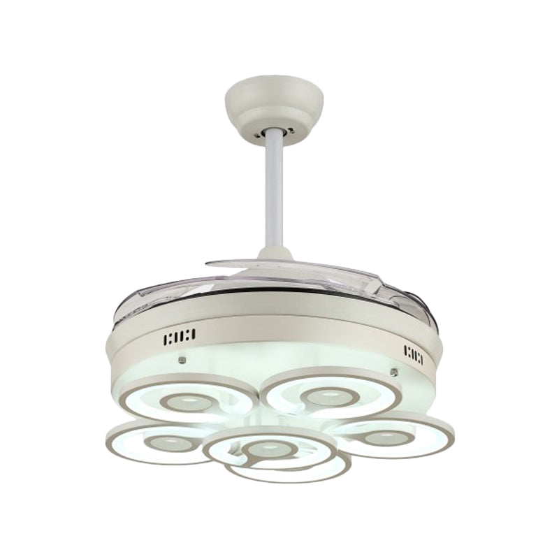 Loop Acrylic 4-Blade Pendant Fan Light Simplicity LED White Semi Flush Mount, 19" Wide Clearhalo 'Ceiling Fans with Lights' 'Ceiling Fans' 'Modern Ceiling Fans' 'Modern' Lighting' 1983890