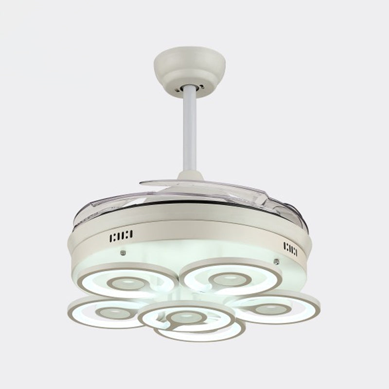 Loop Acrylic 4-Blade Pendant Fan Light Simplicity LED White Semi Flush Mount, 19" Wide Clearhalo 'Ceiling Fans with Lights' 'Ceiling Fans' 'Modern Ceiling Fans' 'Modern' Lighting' 1983891