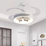 19" Wide Acrylic Geometric Semi Flush Contemporary LED White Pendant Fan Light Fixture with 4 Blades White E Clearhalo 'Ceiling Fans with Lights' 'Ceiling Fans' 'Modern Ceiling Fans' 'Modern' Lighting' 1983893