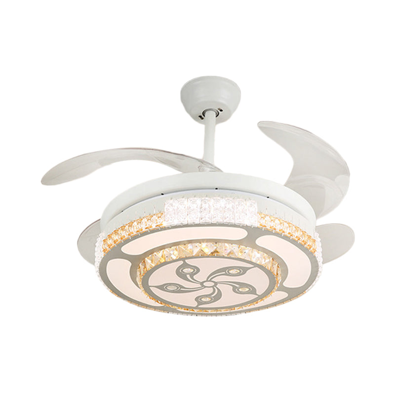 Tiered 4-Blade Semi Flush Mount Modernity Beveled Crystal 19" Wide LED White Hanging Fan Lamp Clearhalo 'Ceiling Fans with Lights' 'Ceiling Fans' 'Modern Ceiling Fans' 'Modern' Lighting' 1983921