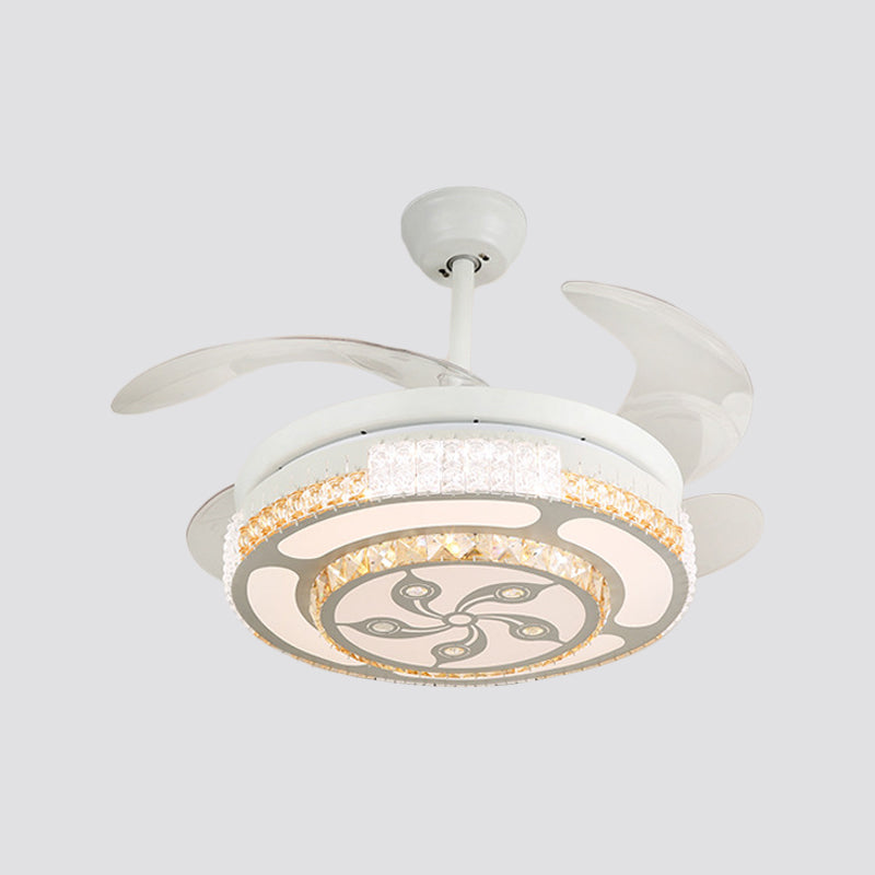 Tiered 4-Blade Semi Flush Mount Modernity Beveled Crystal 19" Wide LED White Hanging Fan Lamp Clearhalo 'Ceiling Fans with Lights' 'Ceiling Fans' 'Modern Ceiling Fans' 'Modern' Lighting' 1983922