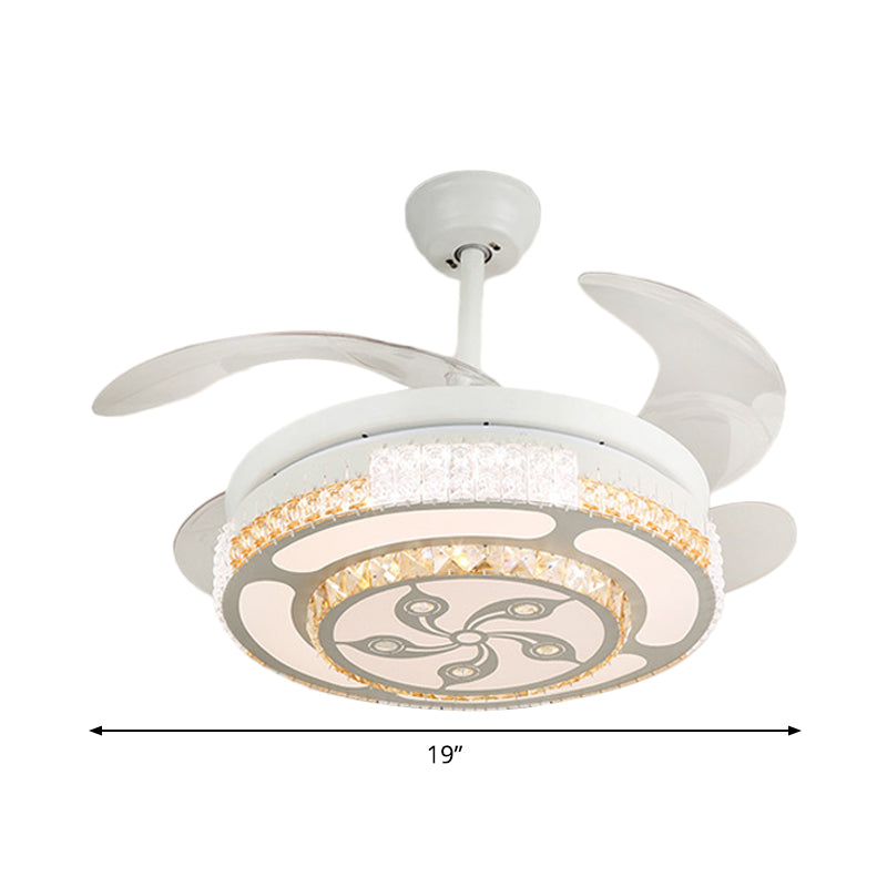 Tiered 4-Blade Semi Flush Mount Modernity Beveled Crystal 19" Wide LED White Hanging Fan Lamp Clearhalo 'Ceiling Fans with Lights' 'Ceiling Fans' 'Modern Ceiling Fans' 'Modern' Lighting' 1983923