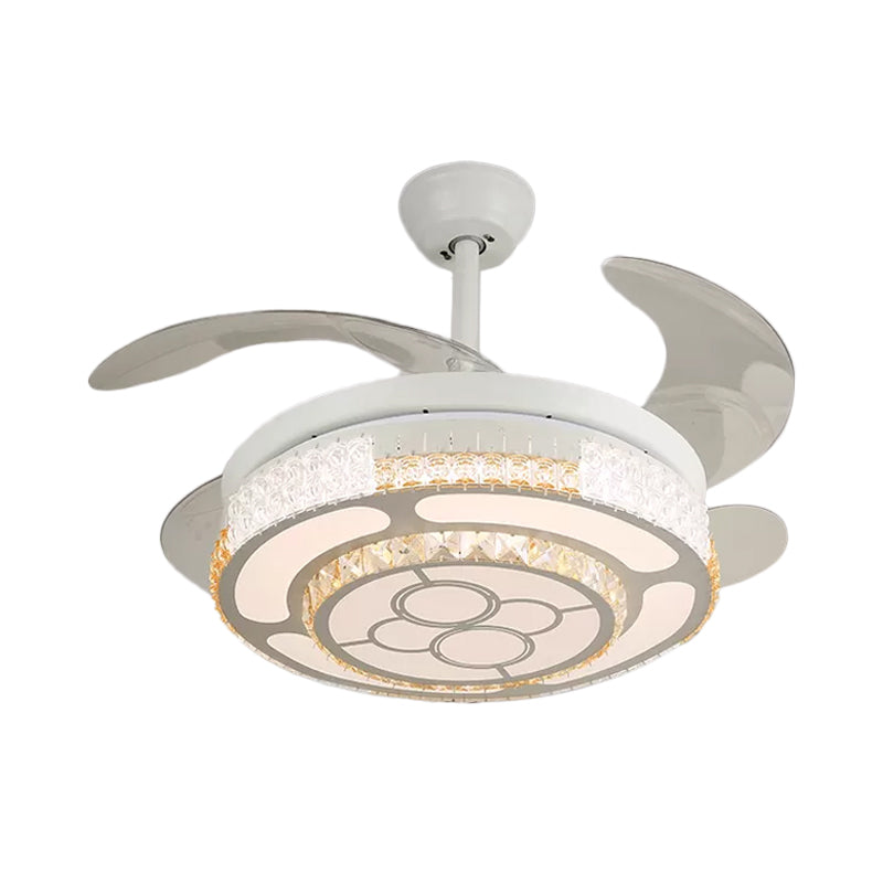 Tiered 4-Blade Semi Flush Mount Modernity Beveled Crystal 19" Wide LED White Hanging Fan Lamp Clearhalo 'Ceiling Fans with Lights' 'Ceiling Fans' 'Modern Ceiling Fans' 'Modern' Lighting' 1983925