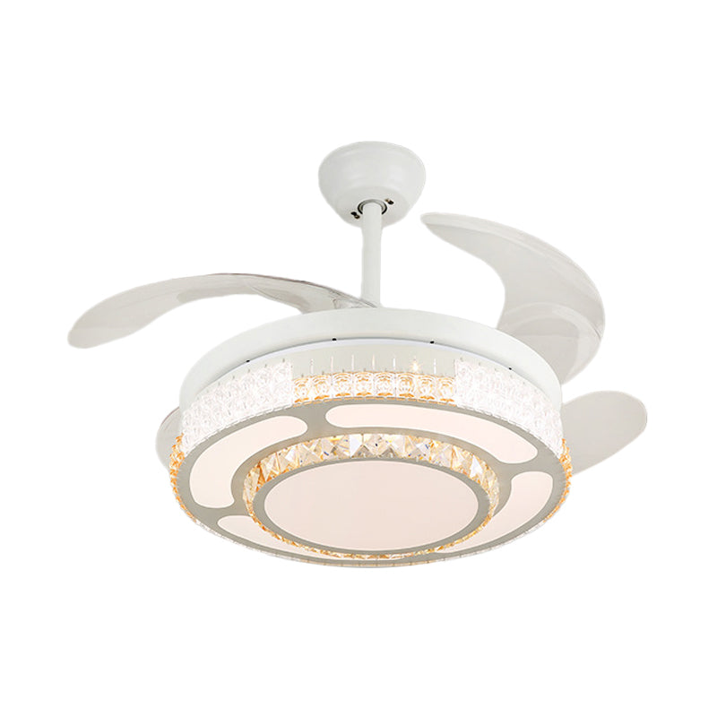 Tiered 4-Blade Semi Flush Mount Modernity Beveled Crystal 19" Wide LED White Hanging Fan Lamp Clearhalo 'Ceiling Fans with Lights' 'Ceiling Fans' 'Modern Ceiling Fans' 'Modern' Lighting' 1983929