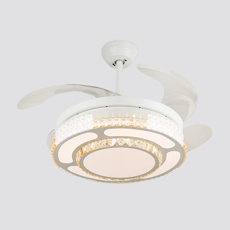 Tiered 4-Blade Semi Flush Mount Modernity Beveled Crystal 19" Wide LED White Hanging Fan Lamp Clearhalo 'Ceiling Fans with Lights' 'Ceiling Fans' 'Modern Ceiling Fans' 'Modern' Lighting' 1983930