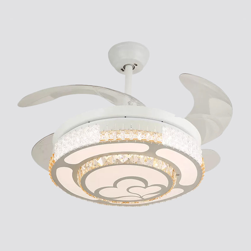 Tiered 4-Blade Semi Flush Mount Modernity Beveled Crystal 19" Wide LED White Hanging Fan Lamp Clearhalo 'Ceiling Fans with Lights' 'Ceiling Fans' 'Modern Ceiling Fans' 'Modern' Lighting' 1983937