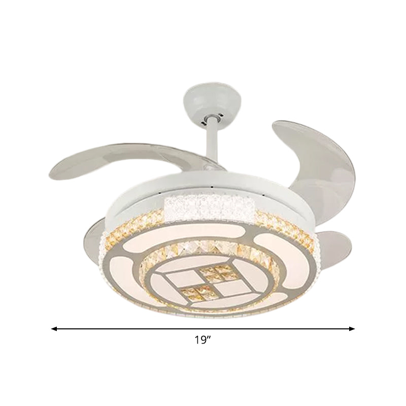 Tiered 4-Blade Semi Flush Mount Modernity Beveled Crystal 19" Wide LED White Hanging Fan Lamp Clearhalo 'Ceiling Fans with Lights' 'Ceiling Fans' 'Modern Ceiling Fans' 'Modern' Lighting' 1983941