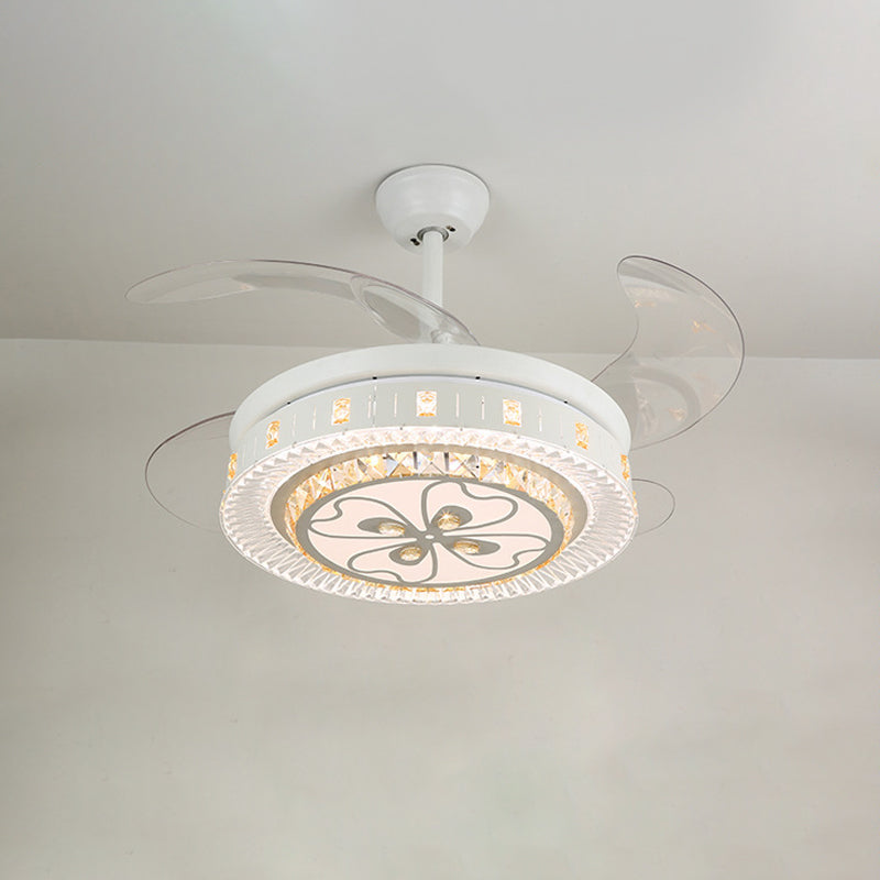 19" Wide White Layered Ceiling Fan Light Modernist LED Crystal Semi Flush Mount, 4 Blades White E Clearhalo 'Ceiling Fans with Lights' 'Ceiling Fans' 'Modern Ceiling Fans' 'Modern' Lighting' 1983960