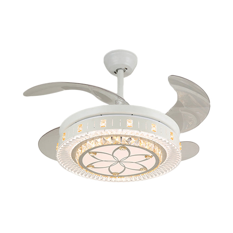 19" Wide White Layered Ceiling Fan Light Modernist LED Crystal Semi Flush Mount, 4 Blades White F Clearhalo 'Ceiling Fans with Lights' 'Ceiling Fans' 'Modern Ceiling Fans' 'Modern' Lighting' 1983963