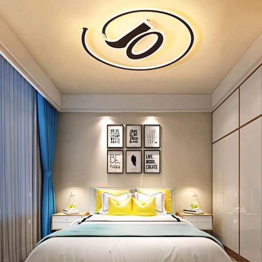 Number Shaped Flush Ceiling Light Modern Acrylic LED Ceiling Lamp in Black for Kindergarten Black Warm Clearhalo 'Ceiling Lights' 'Close To Ceiling Lights' 'Close to ceiling' 'Flush mount' Lighting' 198409