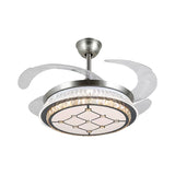 Silver Layered 4 Blades Semi-Flush Mount Modernism LED Crystal Pendant Fan Light Fixture, 19" Wide Clearhalo 'Ceiling Fans with Lights' 'Ceiling Fans' 'Modern Ceiling Fans' 'Modern' Lighting' 1984151