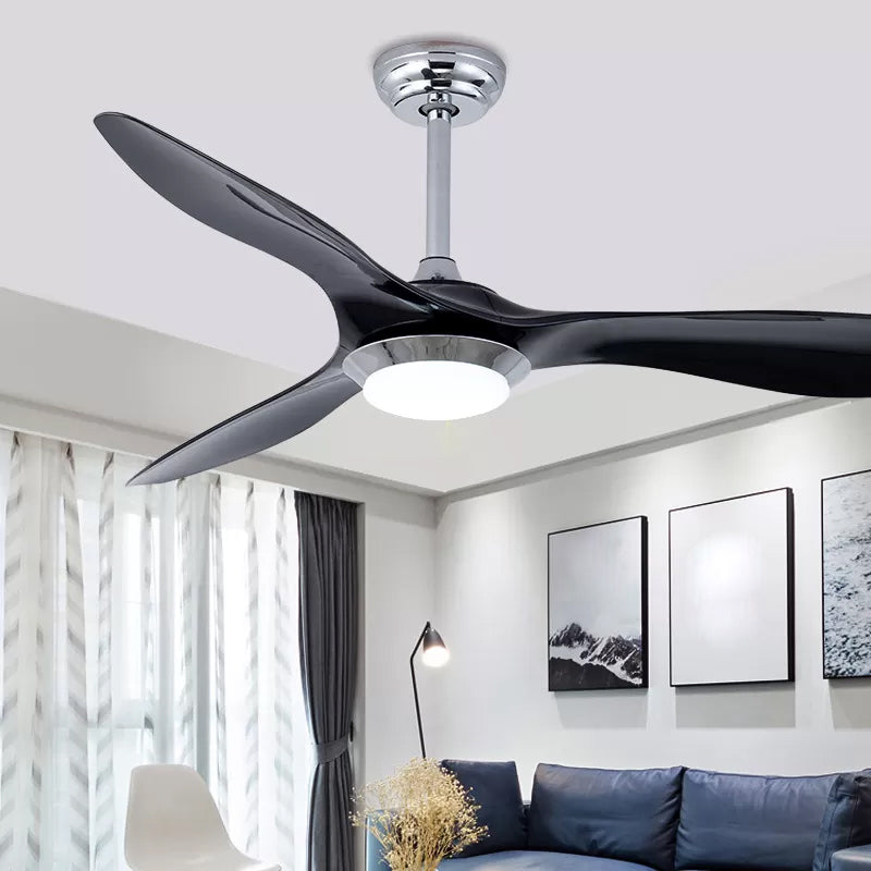 52" Wide LED Semi-Flush Ceiling Fixture Classic Acrylic Pendant Fan Lamp with 3 Blades Black Clearhalo 'Ceiling Fans with Lights' 'Ceiling Fans' Lighting' 1984215