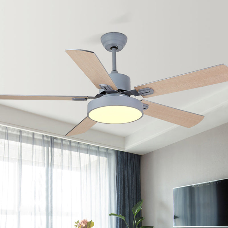 5-BladeDrum Living Room Hanging Fan Light Fixture Traditional Acrylic 52" Wide LED Semi Flush Light Clearhalo 'Ceiling Fans with Lights' 'Ceiling Fans' Lighting' 1984239