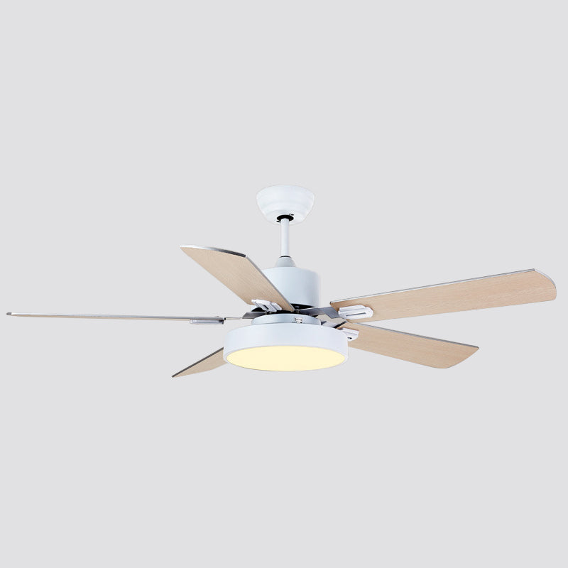 5-BladeDrum Living Room Hanging Fan Light Fixture Traditional Acrylic 52" Wide LED Semi Flush Light Clearhalo 'Ceiling Fans with Lights' 'Ceiling Fans' Lighting' 1984245