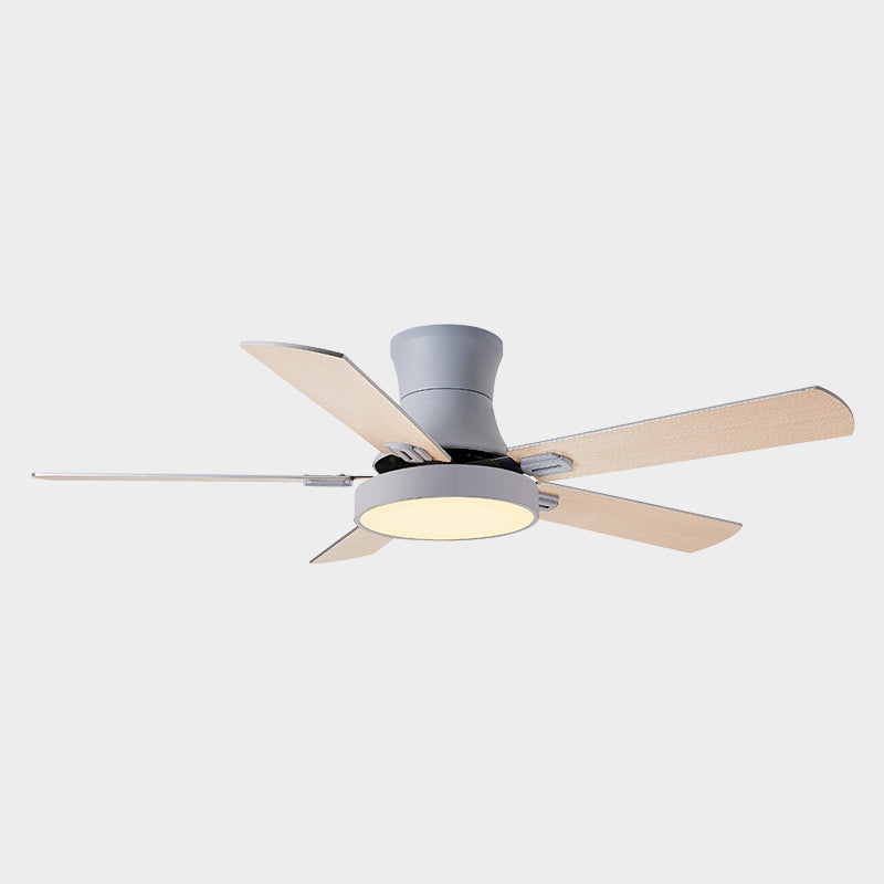 5-BladeDrum Living Room Hanging Fan Light Fixture Traditional Acrylic 52" Wide LED Semi Flush Light Clearhalo 'Ceiling Fans with Lights' 'Ceiling Fans' Lighting' 1984260