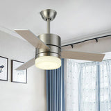 Drum Shaped Bedroom Hanging Fan Light Countryside Metal 36" Wide LED Nickel Semi Flush, 3 Blades Clearhalo 'Ceiling Fans with Lights' 'Ceiling Fans' Lighting' 1984368