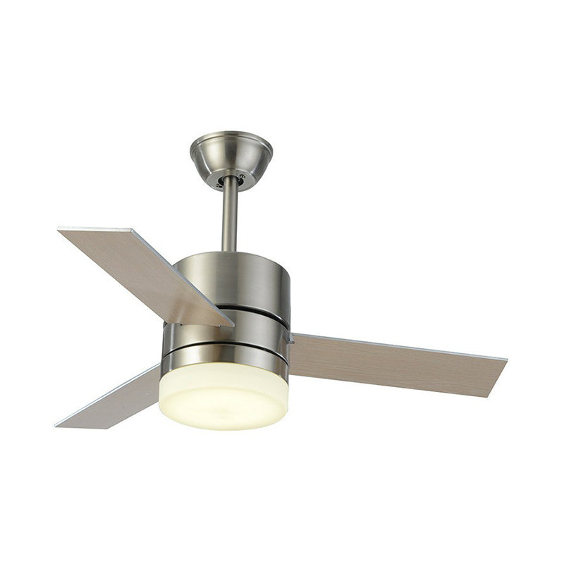 Drum Shaped Bedroom Hanging Fan Light Countryside Metal 36" Wide LED Nickel Semi Flush, 3 Blades Clearhalo 'Ceiling Fans with Lights' 'Ceiling Fans' Lighting' 1984370