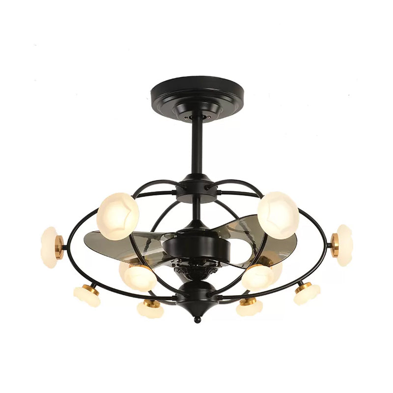 3-Blade Metal Geometry Semi Flush Mount Modernism 26" Wide LED Brown Ceiling Fan Light Fixture Brown C Clearhalo 'Ceiling Fans with Lights' 'Ceiling Fans' 'Modern Ceiling Fans' 'Modern' Lighting' 1984401