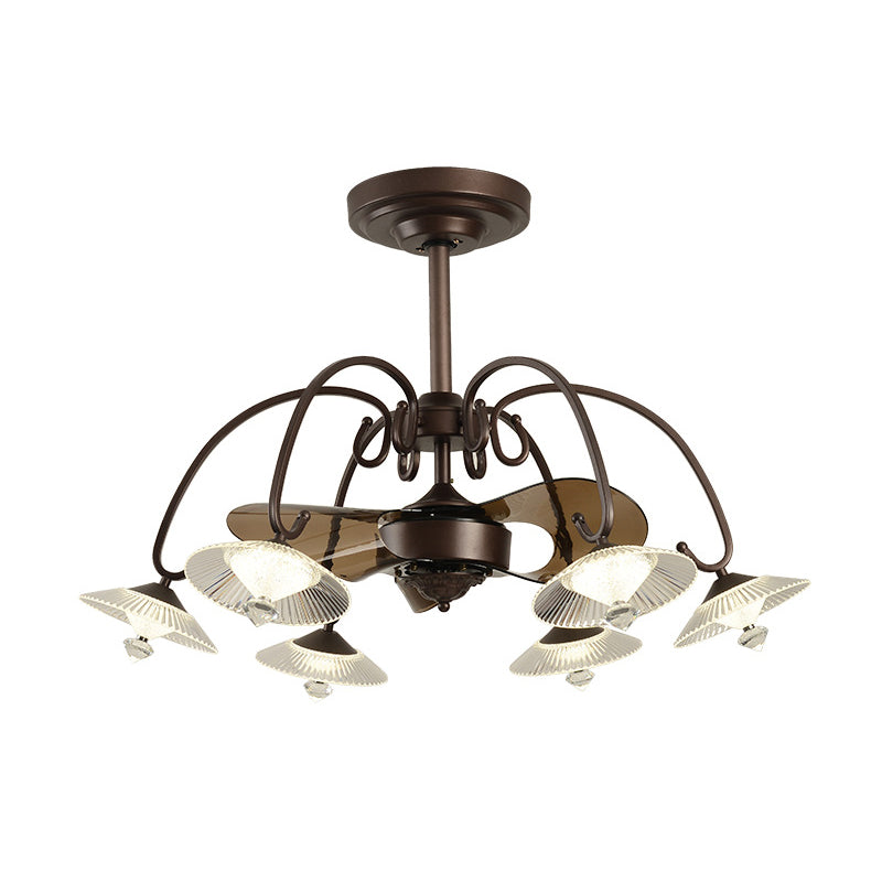 3-Blade Metal Geometry Semi Flush Mount Modernism 26" Wide LED Brown Ceiling Fan Light Fixture Clearhalo 'Ceiling Fans with Lights' 'Ceiling Fans' 'Modern Ceiling Fans' 'Modern' Lighting' 1984408