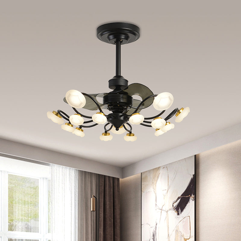 3-Blade Metal Geometry Semi Flush Mount Modernism 26" Wide LED Brown Ceiling Fan Light Fixture Clearhalo 'Ceiling Fans with Lights' 'Ceiling Fans' 'Modern Ceiling Fans' 'Modern' Lighting' 1984412