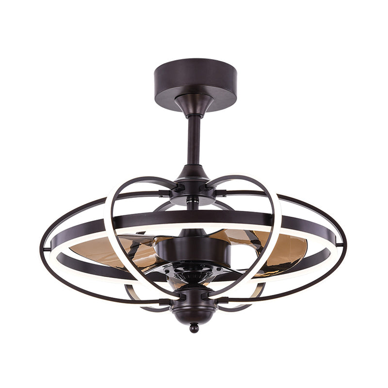 3-Blade Metal Geometry Semi Flush Mount Modernism 26" Wide LED Brown Ceiling Fan Light Fixture Clearhalo 'Ceiling Fans with Lights' 'Ceiling Fans' 'Modern Ceiling Fans' 'Modern' Lighting' 1984418