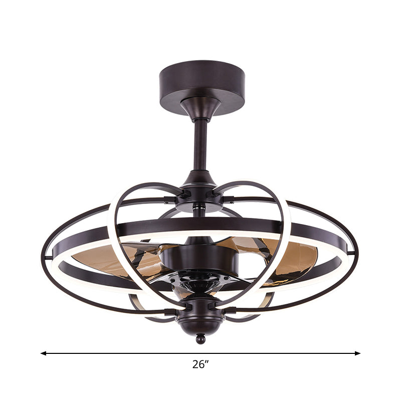 3-Blade Metal Geometry Semi Flush Mount Modernism 26" Wide LED Brown Ceiling Fan Light Fixture Clearhalo 'Ceiling Fans with Lights' 'Ceiling Fans' 'Modern Ceiling Fans' 'Modern' Lighting' 1984419