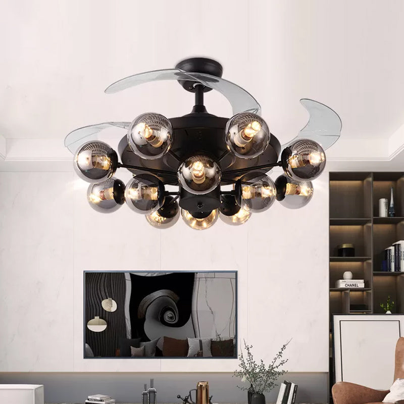 48" Wide Geometric Hanging Fan Light Modernity Metal Black Semi-Flush Mount with 4 Blades Black Globe Clearhalo 'Ceiling Fans with Lights' 'Ceiling Fans' 'Modern Ceiling Fans' 'Modern' Lighting' 1984430