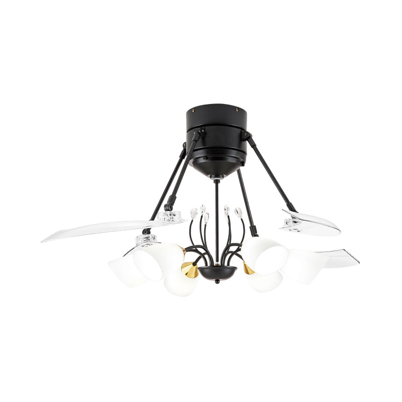 48" Wide Geometric Hanging Fan Light Modernity Metal Black Semi-Flush Mount with 4 Blades Clearhalo 'Ceiling Fans with Lights' 'Ceiling Fans' 'Modern Ceiling Fans' 'Modern' Lighting' 1984437