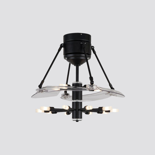 48" Wide Geometric Hanging Fan Light Modernity Metal Black Semi-Flush Mount with 4 Blades Clearhalo 'Ceiling Fans with Lights' 'Ceiling Fans' 'Modern Ceiling Fans' 'Modern' Lighting' 1984441