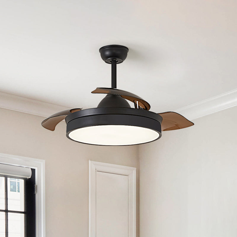 48" Wide Geometric Hanging Fan Light Modernity Metal Black Semi-Flush Mount with 4 Blades Black Round Clearhalo 'Ceiling Fans with Lights' 'Ceiling Fans' 'Modern Ceiling Fans' 'Modern' Lighting' 1984443