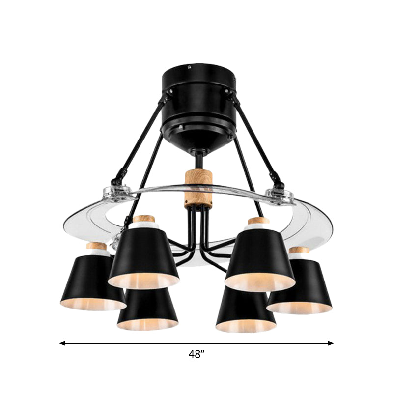 48" Wide Geometric Hanging Fan Light Modernity Metal Black Semi-Flush Mount with 4 Blades Clearhalo 'Ceiling Fans with Lights' 'Ceiling Fans' 'Modern Ceiling Fans' 'Modern' Lighting' 1984449