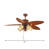 Bell Frosted Glass Pendant Fan Light Simple 5 Blades 5 Lights Brown Semi Flush Mount Lighting with Pull Chain Clearhalo 'Ceiling Fans with Lights' 'Ceiling Fans' Lighting' 1984456