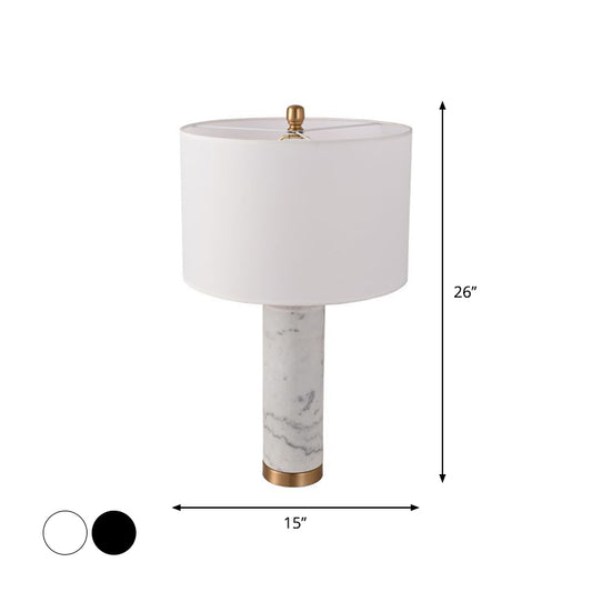 Cylinder Living Room Night Light Fabric 1 Light Minimalist Table Lamp with Marble Pillar in Black/White Clearhalo 'Lamps' 'Table Lamps' Lighting' 1984627