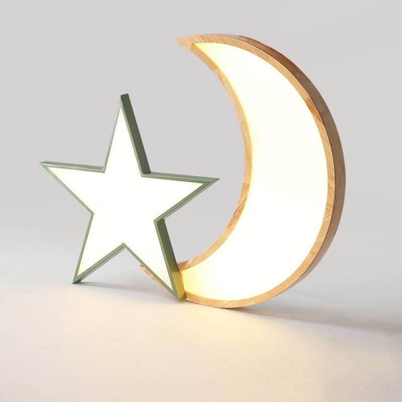 Crescent & Moon Flush Ceiling Light Acrylic Wood Nordic LED Ceiling Lamp for Kindergarten Clearhalo 'Ceiling Lights' 'Close To Ceiling Lights' 'Close to ceiling' 'Flush mount' Lighting' 198493