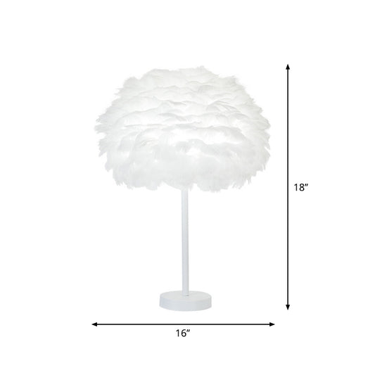 Layered Feather Night Lamp Minimalist 1-Head White Oval Table Lighting, 12"/16" Width Clearhalo 'Lamps' 'Table Lamps' Lighting' 1985044