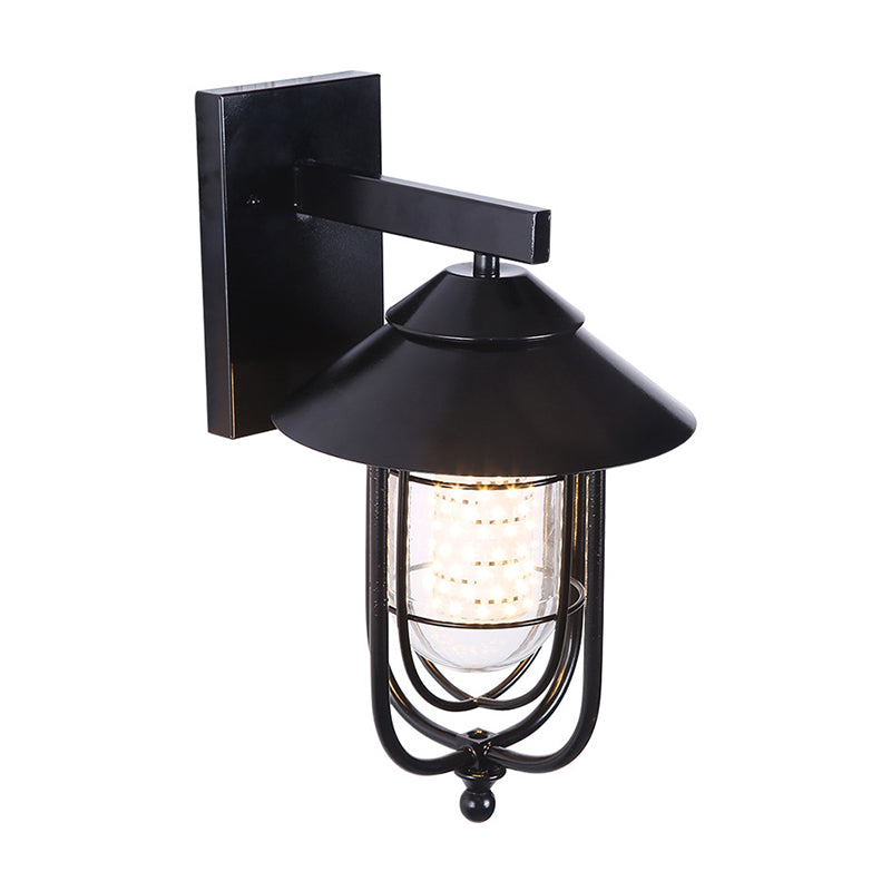 Black Half-Capsule Wall Lantern Farmhouse Clear Glass 1 Bulb Outdoor Wall Mounted Light Clearhalo 'Wall Lamps & Sconces' 'Wall Lights' Lighting' 1985160