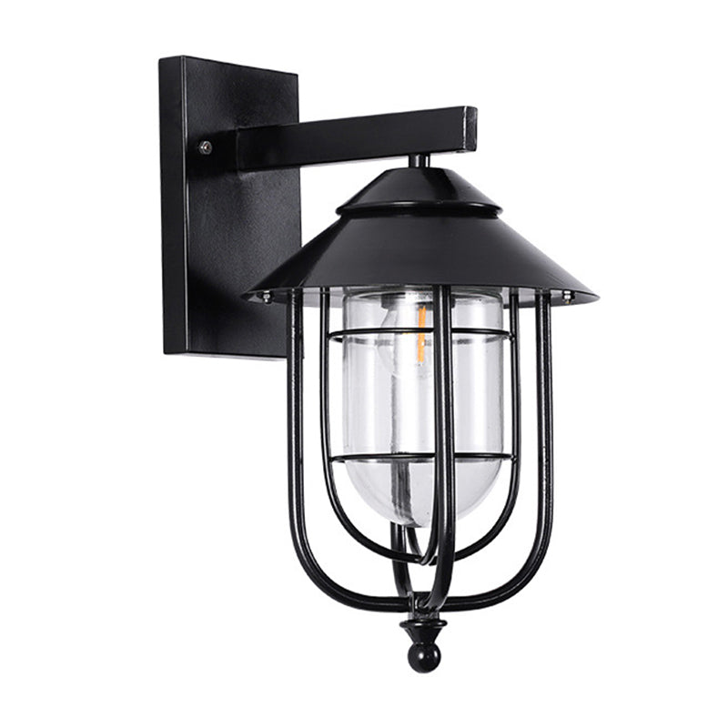 Black Half-Capsule Wall Lantern Farmhouse Clear Glass 1 Bulb Outdoor Wall Mounted Light Clearhalo 'Wall Lamps & Sconces' 'Wall Lights' Lighting' 1985161