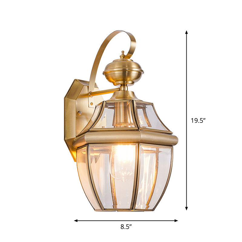 Clear Glass Globe Wall Light Traditional 1-Light Outdoor Small/Medium/Large Lantern Wall Sconce in Brass Clearhalo 'Wall Lamps & Sconces' 'Wall Lights' Lighting' 1985192