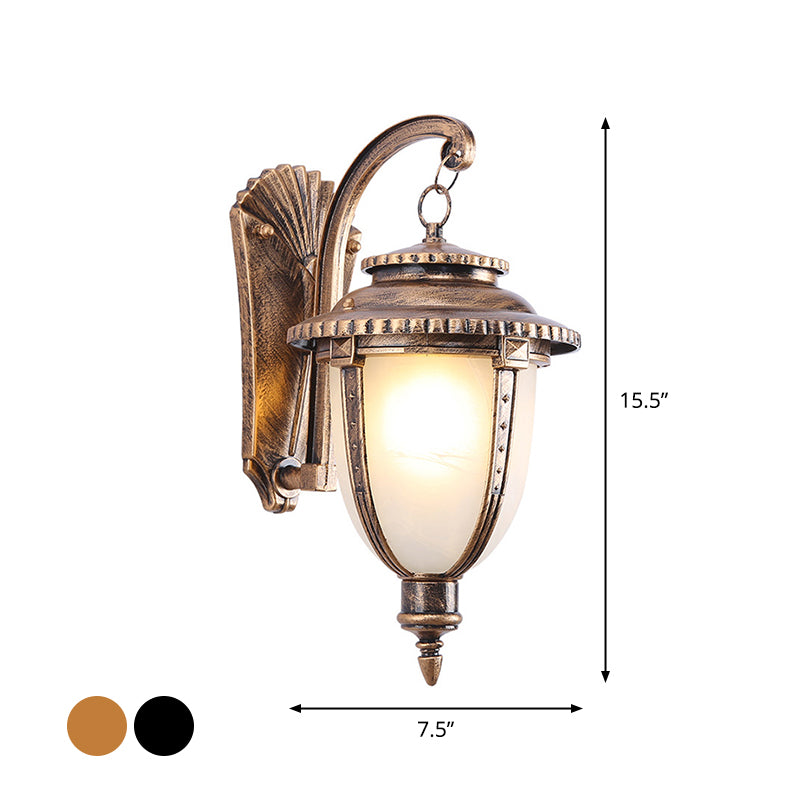 Single Small/Large Wall Lamp Vintage Porch Wall Lantern with Bell Milk Frosted Glass Shade in Black/Brass Clearhalo 'Wall Lamps & Sconces' 'Wall Lights' Lighting' 1985196