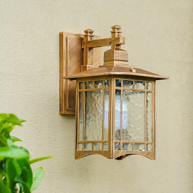 Rectangle Garden Wall Light Kit Antiqued Water Glass 1 Bulb Black/Brass Wall Sconce Lighting Fixture Clearhalo 'Wall Lamps & Sconces' 'Wall Lights' Lighting' 1985208