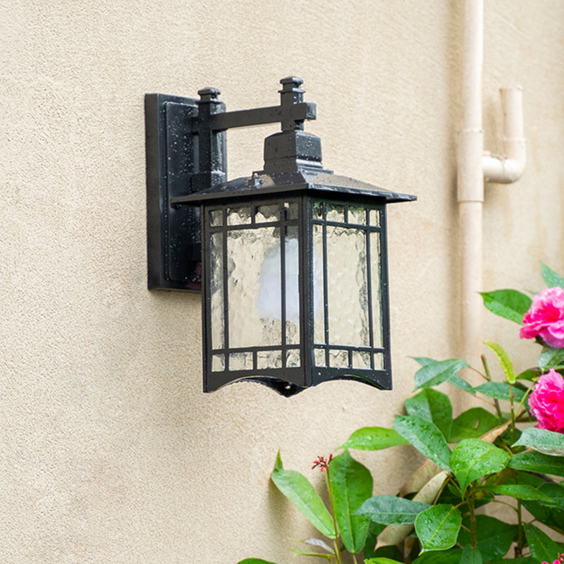 Rectangle Garden Wall Light Kit Antiqued Water Glass 1 Bulb Black/Brass Wall Sconce Lighting Fixture Clearhalo 'Wall Lamps & Sconces' 'Wall Lights' Lighting' 1985214