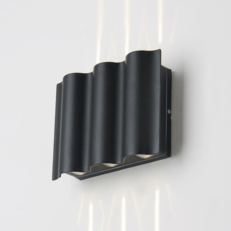 2/4/6-Light Patio LED Sconce Lamp Modern Black Flush Mount Wall Light with Wavy Metal Shade, Warm/White Light 6.0 Black Clearhalo 'Cast Iron' 'Glass' 'Industrial' 'Modern wall lights' 'Modern' 'Tiffany' 'Traditional wall lights' 'Wall Lamps & Sconces' 'Wall Lights' Lighting' 1985267