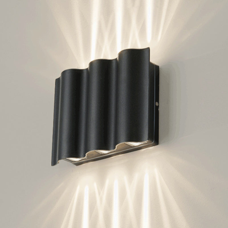 2/4/6-Light Patio LED Sconce Lamp Modern Black Flush Mount Wall Light with Wavy Metal Shade, Warm/White Light Clearhalo 'Cast Iron' 'Glass' 'Industrial' 'Modern wall lights' 'Modern' 'Tiffany' 'Traditional wall lights' 'Wall Lamps & Sconces' 'Wall Lights' Lighting' 1985268