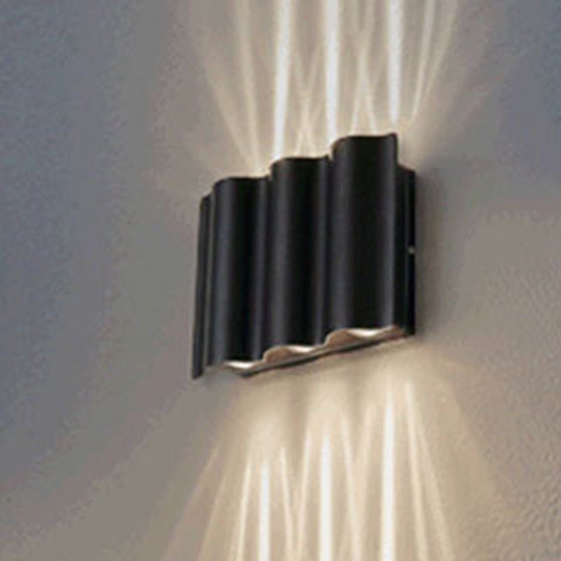 2/4/6-Light Patio LED Sconce Lamp Modern Black Flush Mount Wall Light with Wavy Metal Shade, Warm/White Light Clearhalo 'Cast Iron' 'Glass' 'Industrial' 'Modern wall lights' 'Modern' 'Tiffany' 'Traditional wall lights' 'Wall Lamps & Sconces' 'Wall Lights' Lighting' 1985269