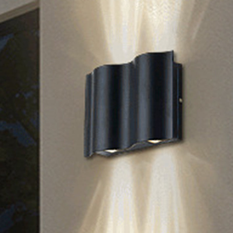 2/4/6-Light Patio LED Sconce Lamp Modern Black Flush Mount Wall Light with Wavy Metal Shade, Warm/White Light 4.0 Black Clearhalo 'Cast Iron' 'Glass' 'Industrial' 'Modern wall lights' 'Modern' 'Tiffany' 'Traditional wall lights' 'Wall Lamps & Sconces' 'Wall Lights' Lighting' 1985272