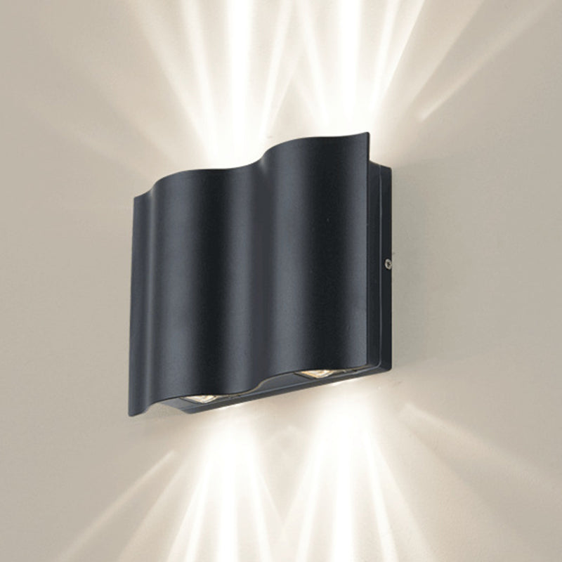 2/4/6-Light Patio LED Sconce Lamp Modern Black Flush Mount Wall Light with Wavy Metal Shade, Warm/White Light Clearhalo 'Cast Iron' 'Glass' 'Industrial' 'Modern wall lights' 'Modern' 'Tiffany' 'Traditional wall lights' 'Wall Lamps & Sconces' 'Wall Lights' Lighting' 1985273