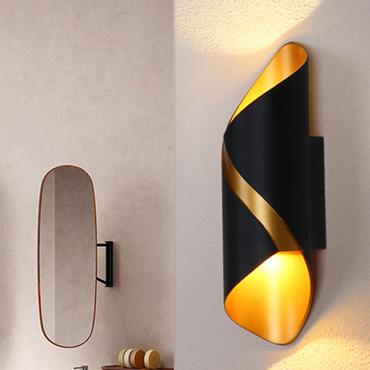 Tube Bathroom Up Down Wall Light Metal Post-Modern LED Sconce Lamp in Black and Gold Inner Black Clearhalo 'Cast Iron' 'Glass' 'Industrial' 'Modern wall lights' 'Modern' 'Tiffany' 'Traditional wall lights' 'Wall Lamps & Sconces' 'Wall Lights' Lighting' 1985294