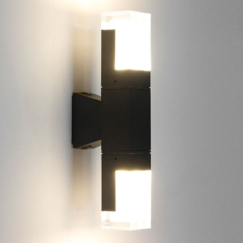 Rectangle Courtyard Wall Lamp Acrylic 1/2-Head Minimalist LED Sconce Light in Black, Warm/White Light Clearhalo 'Cast Iron' 'Glass' 'Industrial' 'Modern wall lights' 'Modern' 'Tiffany' 'Traditional wall lights' 'Wall Lamps & Sconces' 'Wall Lights' Lighting' 1985331