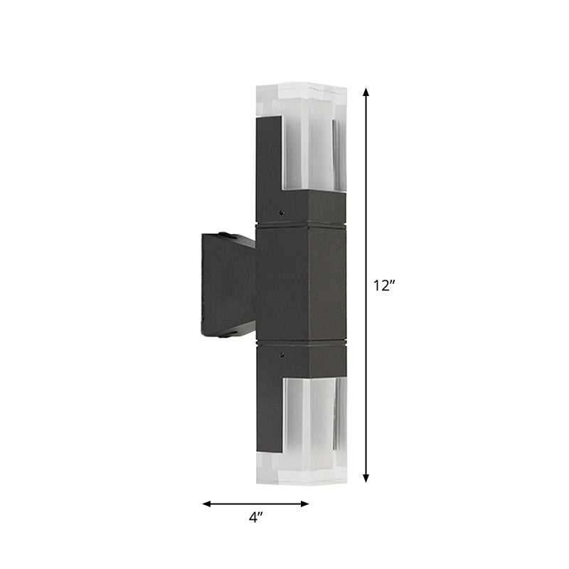 Rectangle Courtyard Wall Lamp Acrylic 1/2-Head Minimalist LED Sconce Light in Black, Warm/White Light Clearhalo 'Cast Iron' 'Glass' 'Industrial' 'Modern wall lights' 'Modern' 'Tiffany' 'Traditional wall lights' 'Wall Lamps & Sconces' 'Wall Lights' Lighting' 1985333